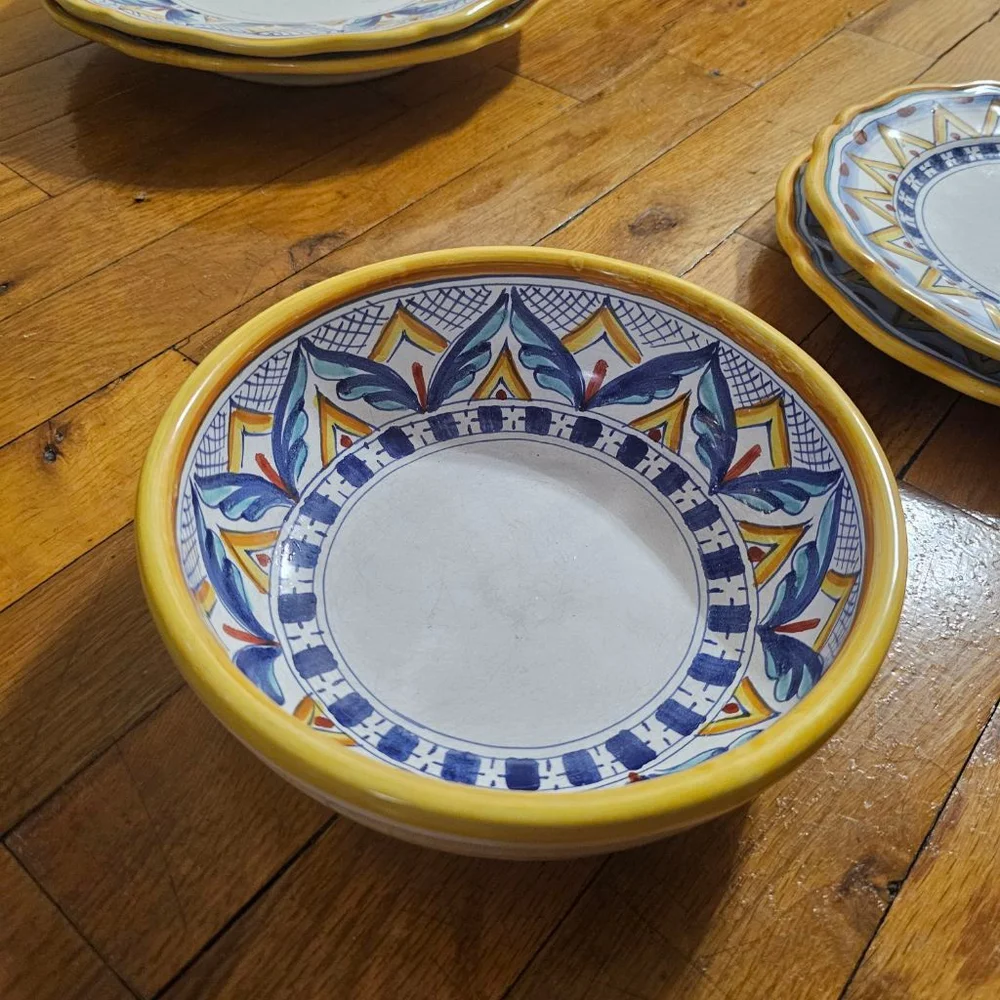 Ceramiche Casola Dinnerware Set of 7 White Yellow Blue